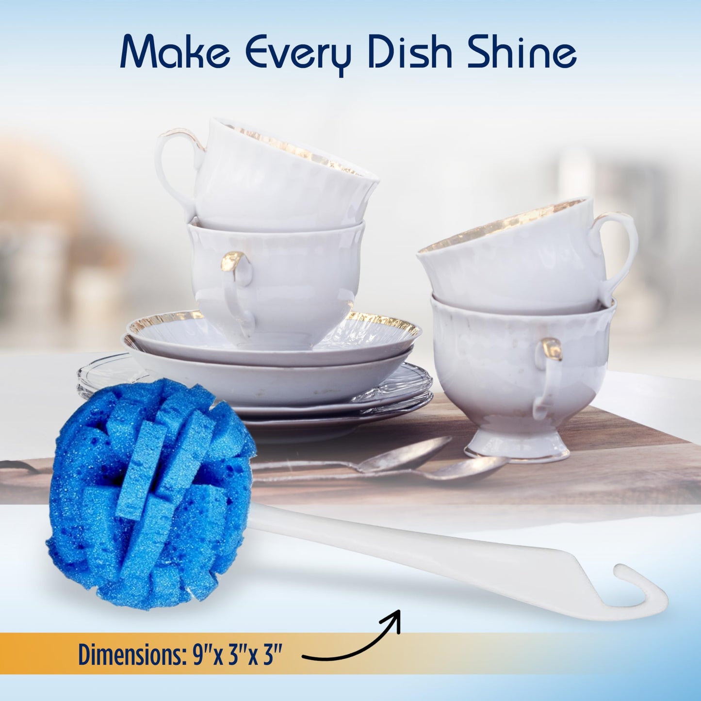 COMPAC HOME Dish Wand Kitchen Sponge | Effectively Clean China Dishes and Glassware | Unique Round Ball Shaped All-Around Cleaning Sponge | Gentle Flexible Brushes for Your Nice Dishes, 6 Count