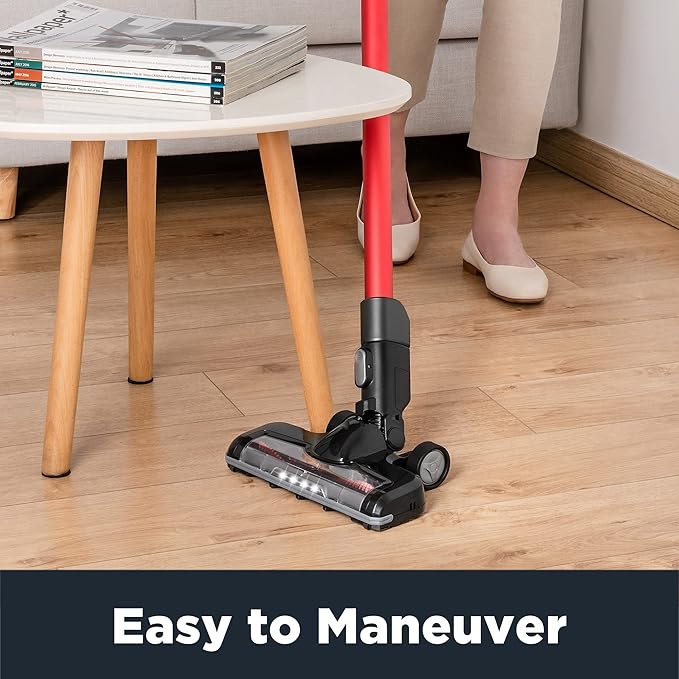 Eureka Cordless Vacuum Cleaner, Vacuum Cleaner for Home Rechargeable, Lightweight Stick Vacuum for Hardwood and Pet Hair,Rose Red, NEC101