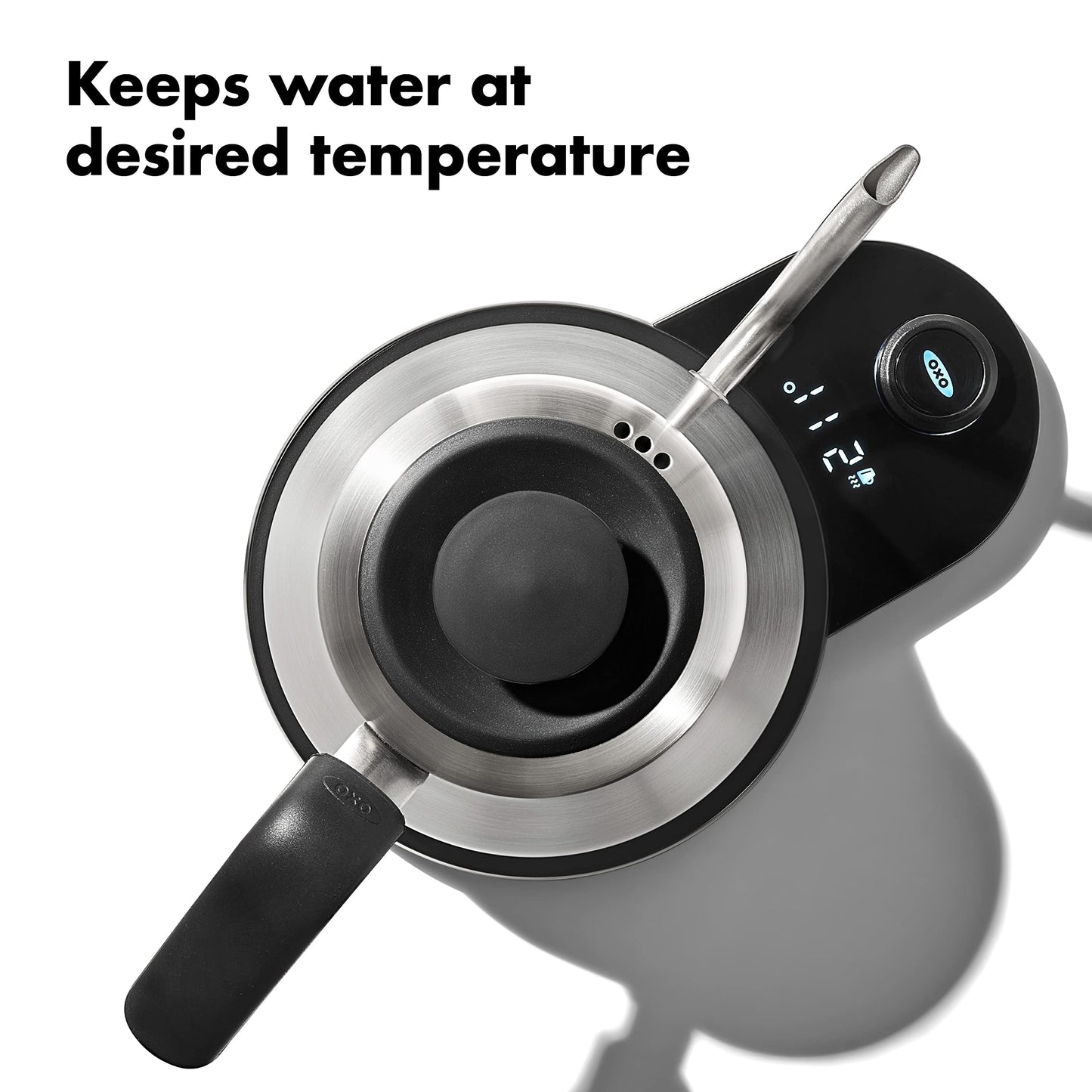 OXO Brew Gooseneck Electric Kettle – Hot Water Kettle, Pour Over Coffee & Tea Kettle, Adjustable Temperature, Built-In Brew Timer, Stainless Steel, 1L