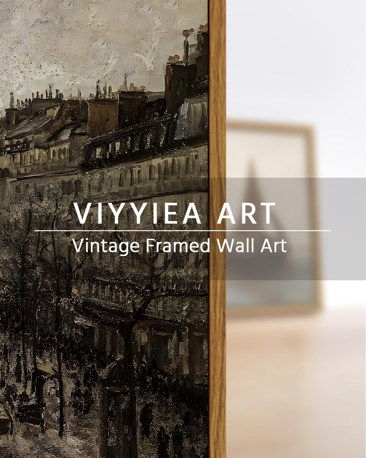 VIYYIEA Framed Canvas Wall Art Home Decor for Living Room Classical Cityscape Artwork Vintage Oil Painting Prints Parisian Street Wall Decor Bathroom Wall Pictures Farmhouse Office Home Decor 11x14in