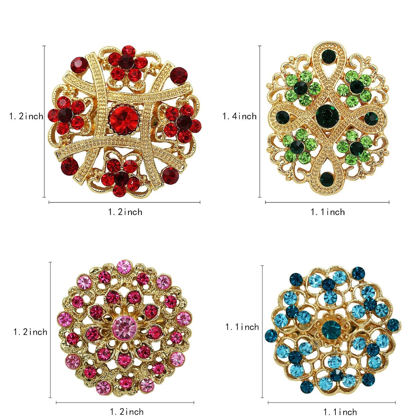 WeimanJewelry Silver/Gold Plated 12pcs Crystal Rhinestones Flower Brooch Pins DIY Wedding Bouquets Kit