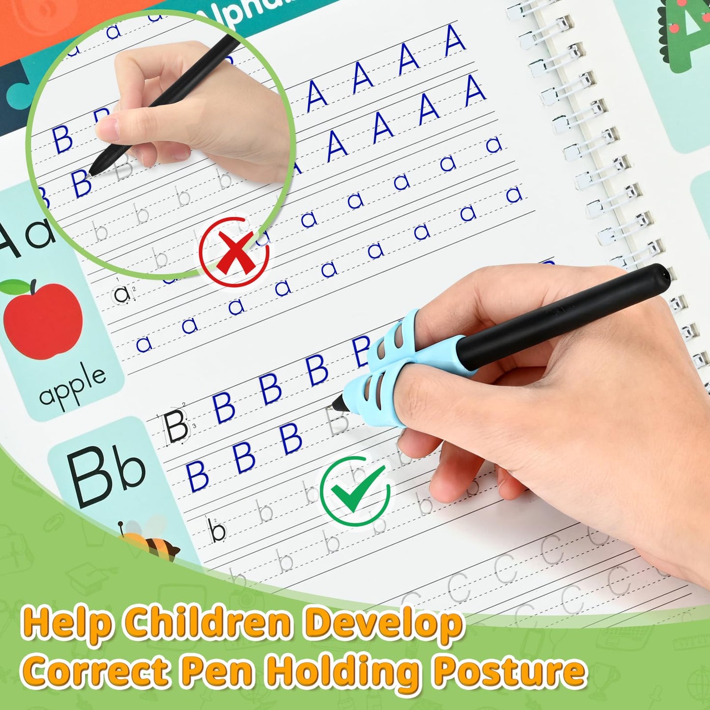 Magic Grooved Writing Practice for Kids, 7 Pack Reusable Grooved Handwriting Workbooks 6 Pens and 6 Refills for Ages 3-5 Kids, Large Writing Practice Books for Preschool Learning Activities