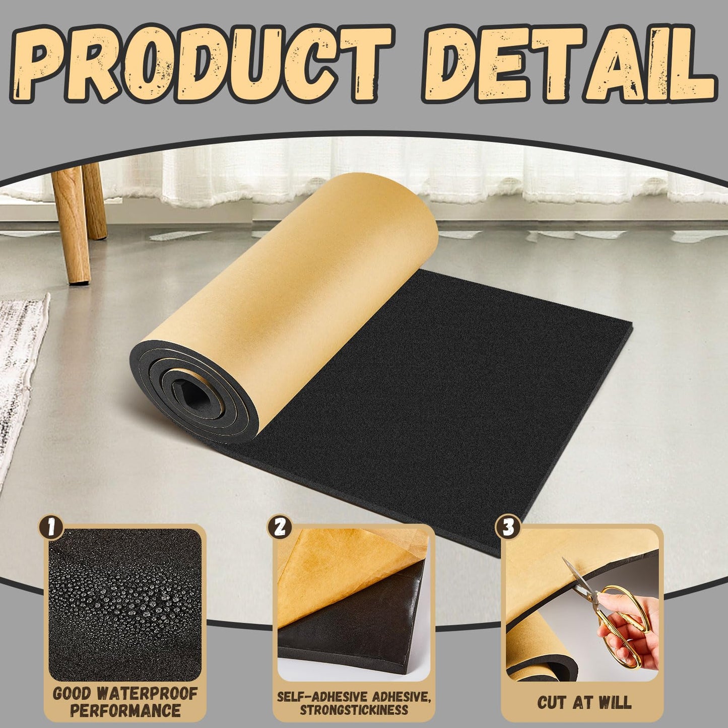 Pangda 1 Piece 78 x 16 x 1/4 Inch Extra Large Marine Foam Roll Closed Cell Rubber with Adhesive Insulation Sheets Lightweight Single Sided Tape Water Weather Resistant for Craft