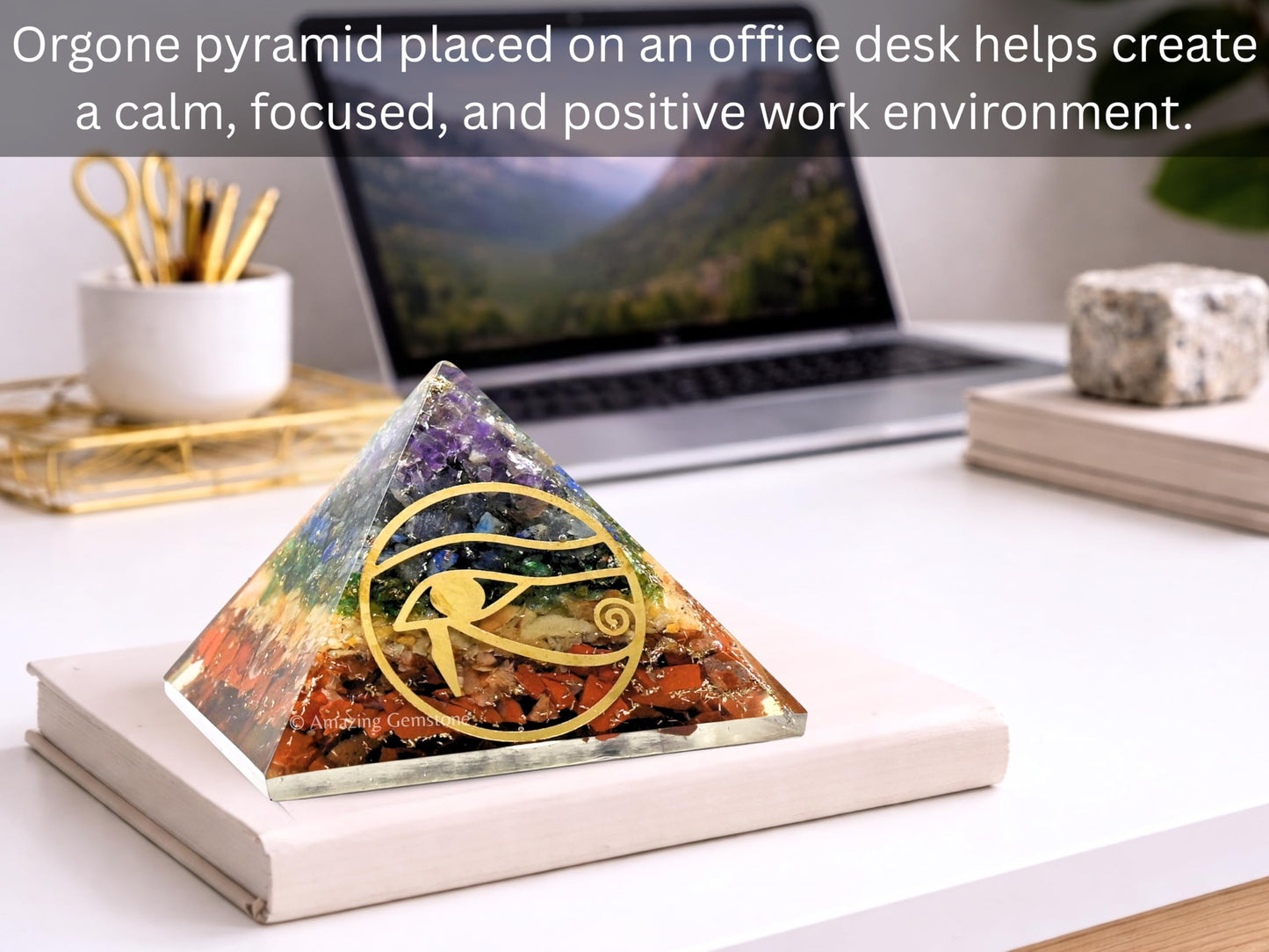 Amazing Gemstone Large Orgone Pyramid | Natural Chakra Pyramid Crystal | Eye of Horus Orgonite Pyramid | Organ Pyramids Positive Energy Healing