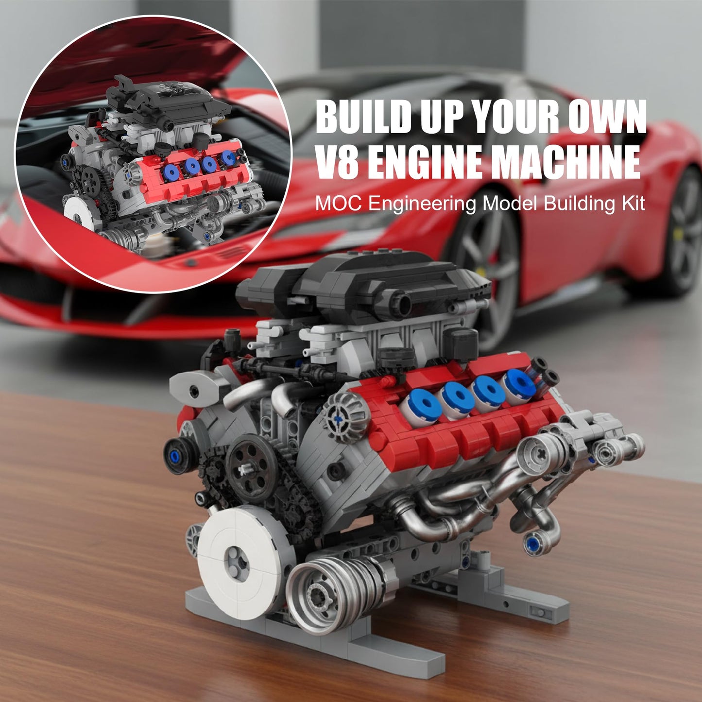 HUNKING V8 Engine Building Set for Adults, Build Your Own MOC Mini V8 Engine STEM Model Toy with Motor, Model kit that Run, Car Engine Building Blocks for Teens & Kids Boys (1189PCS)