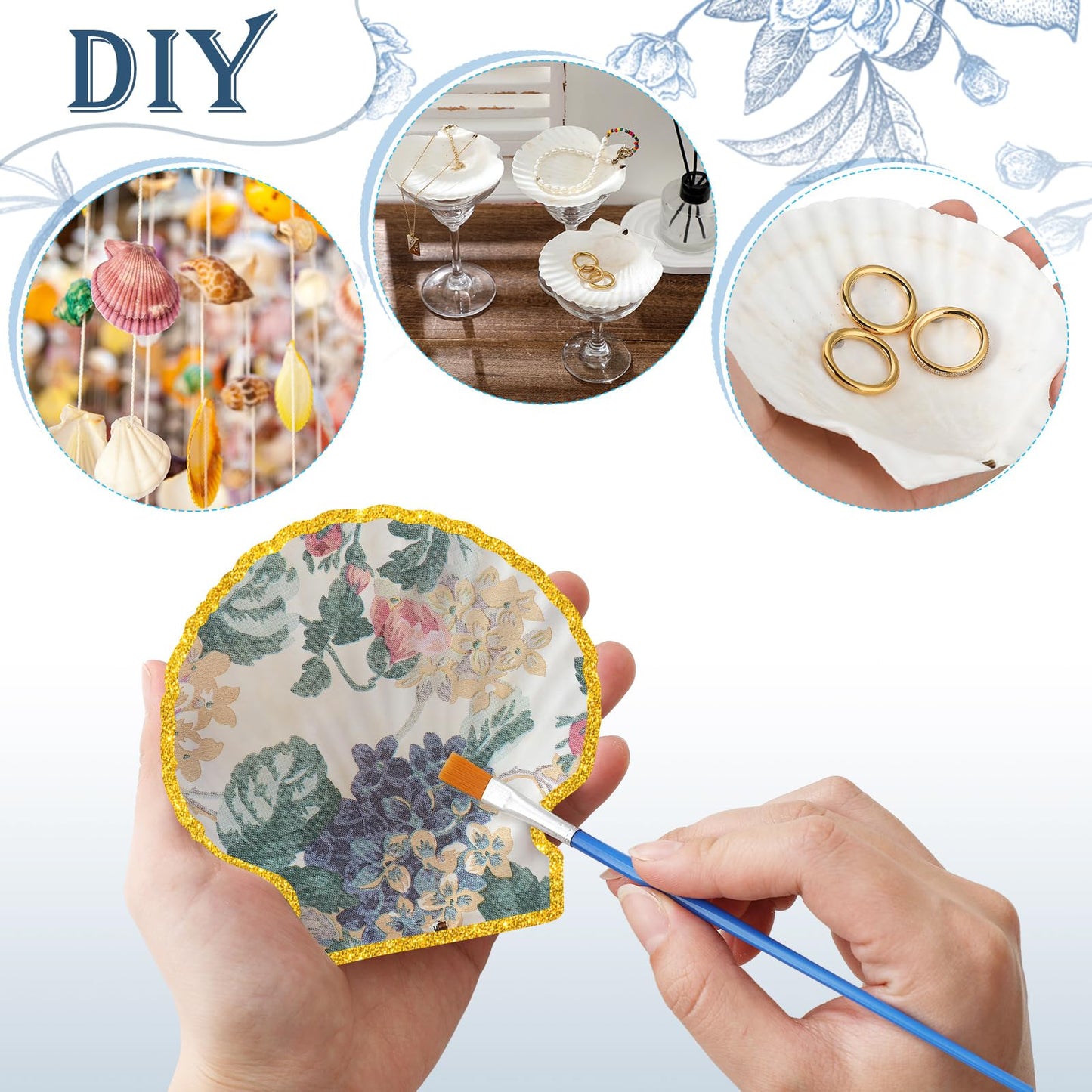 Halloscume 12 Set Scallop Shells for Crafts 4''-5'' White Natural Large Shells with 24 Pcs Decoupage Paper Napkin Acrylic Paint Strips and Brushes DIY Crafts Seashells Ornaments (Colorful Flowers)