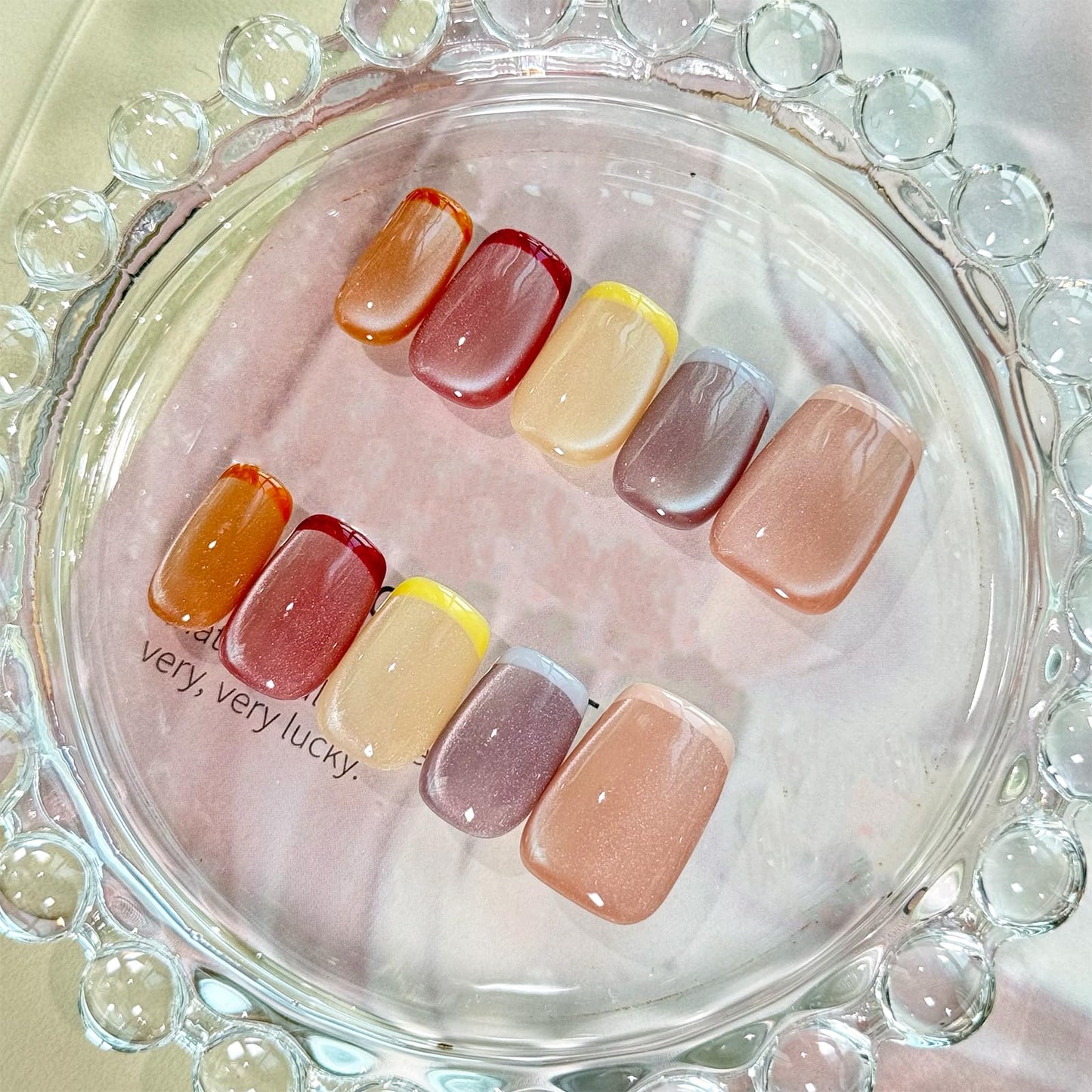 Cat Eye French Nail Tips, Short Square Press-On Nails,10Pcs Nail Kit for Women Girls Elegant & Durable Artificial Nails for Instant Manicure.