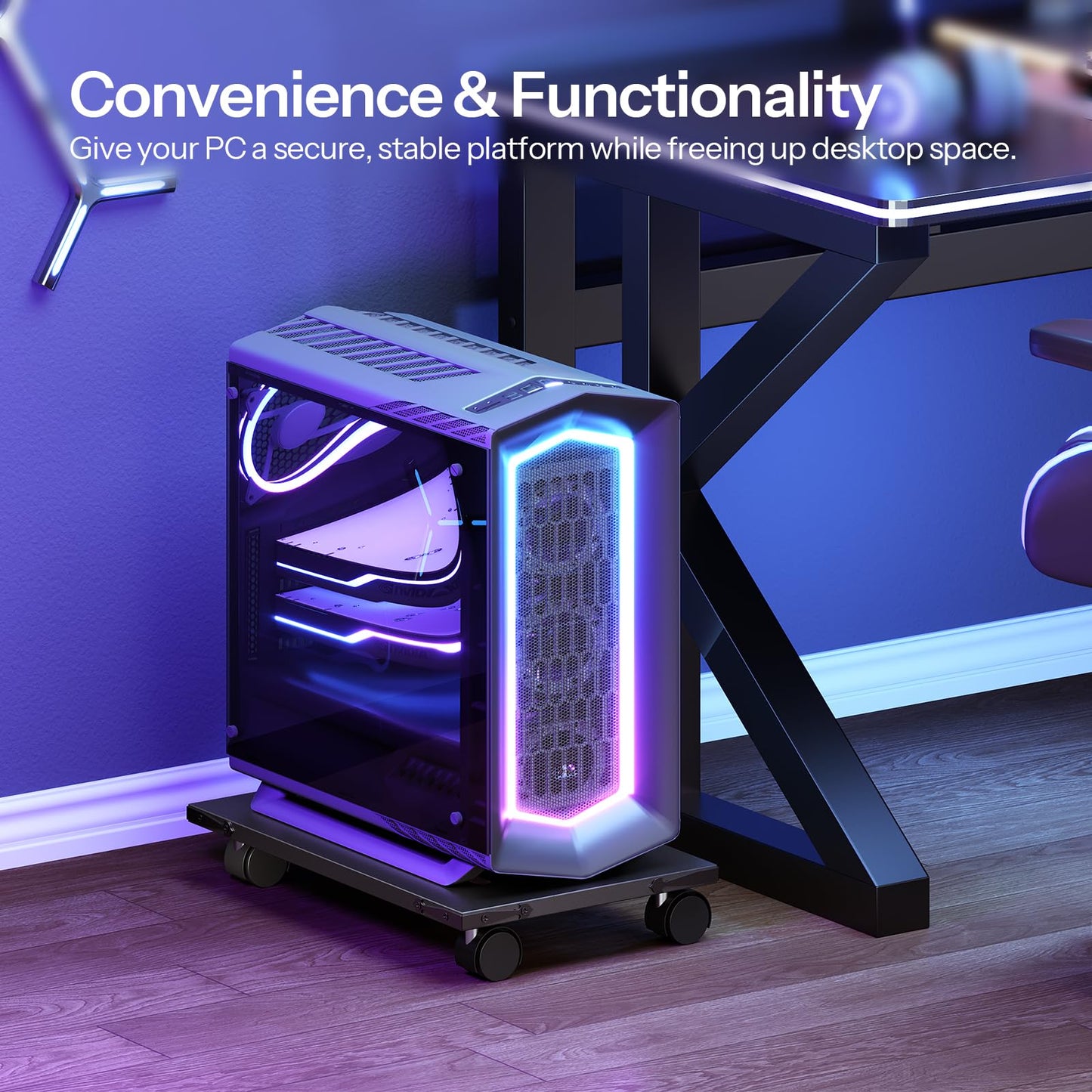HOOBRO Computer Desk and Mobile PC Stand Bundle, Home Office Desk with Power Outlet, Ventilated Computer Tower Stand, BF41UDN01-BB46CJ01