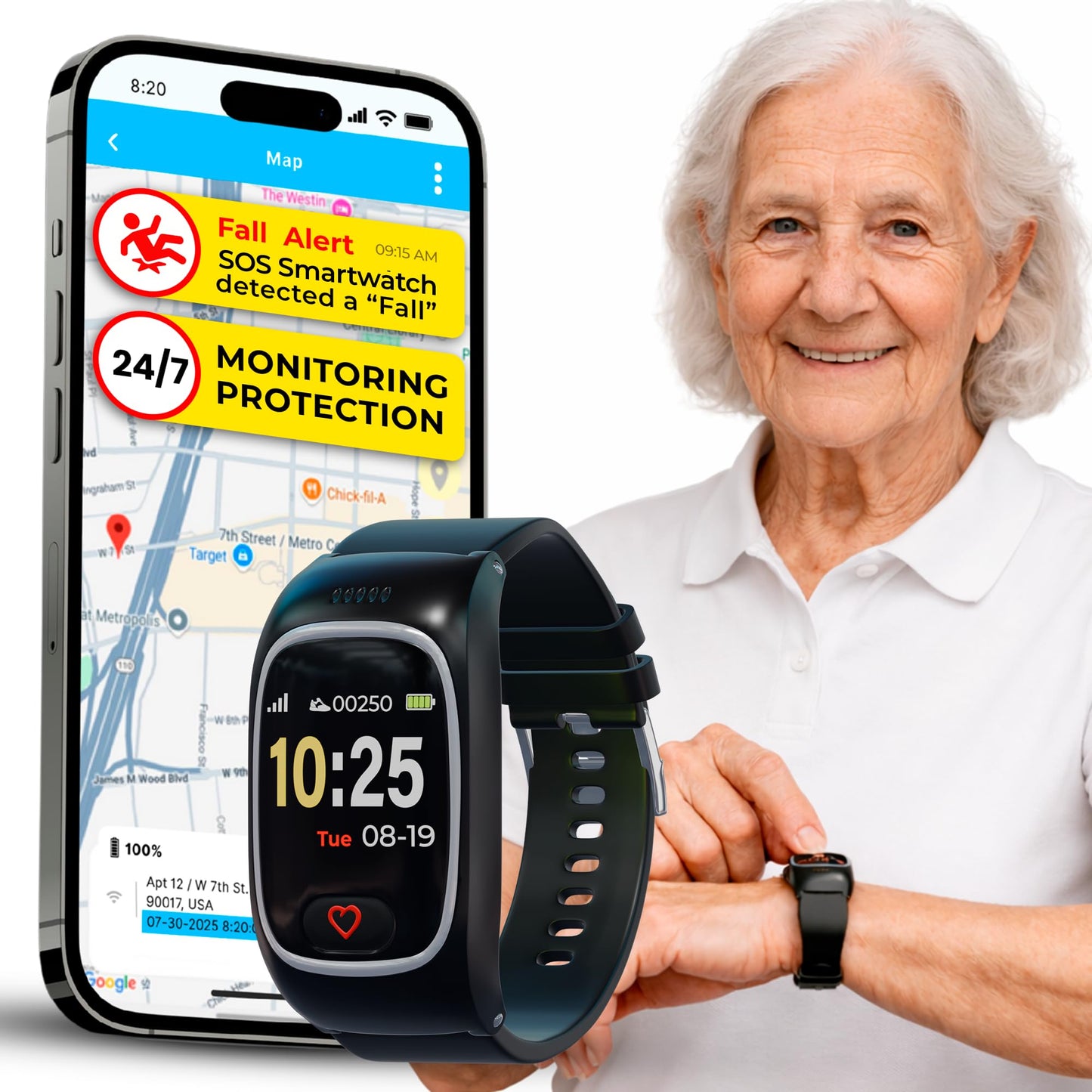 Seculife Smartwatch: Medical Alert Bracelet with GPS Tracker, Fall Detection Smart Watch, 2 Way Calling, SOS Button, Medical Watch, Emergency Device for Seniors, Life Alert System, Elderly Monitoring