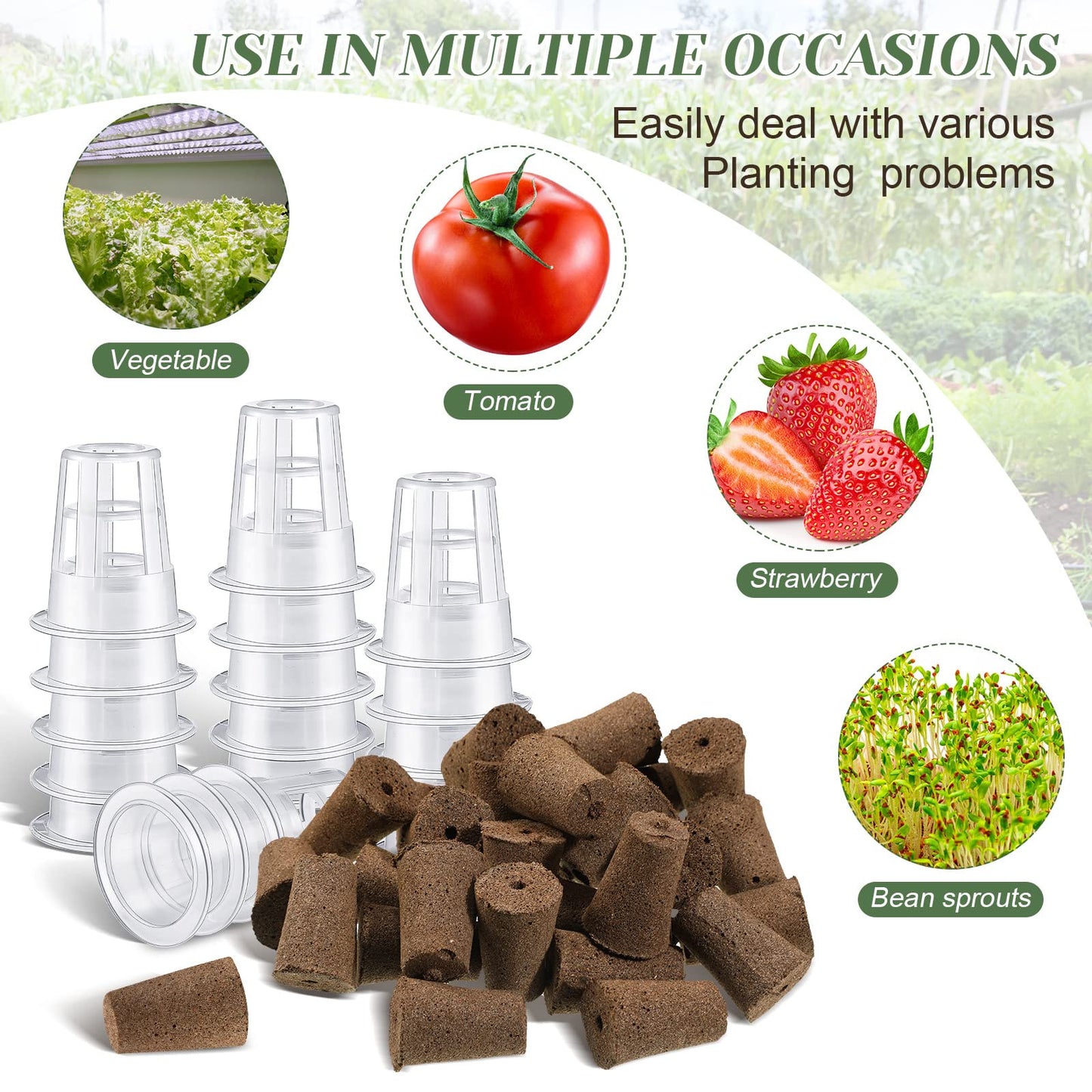 Jutom 60 Pieces Hydroponic Seed Grow Sponges Pod Kit for Indoor and Outdoor Use