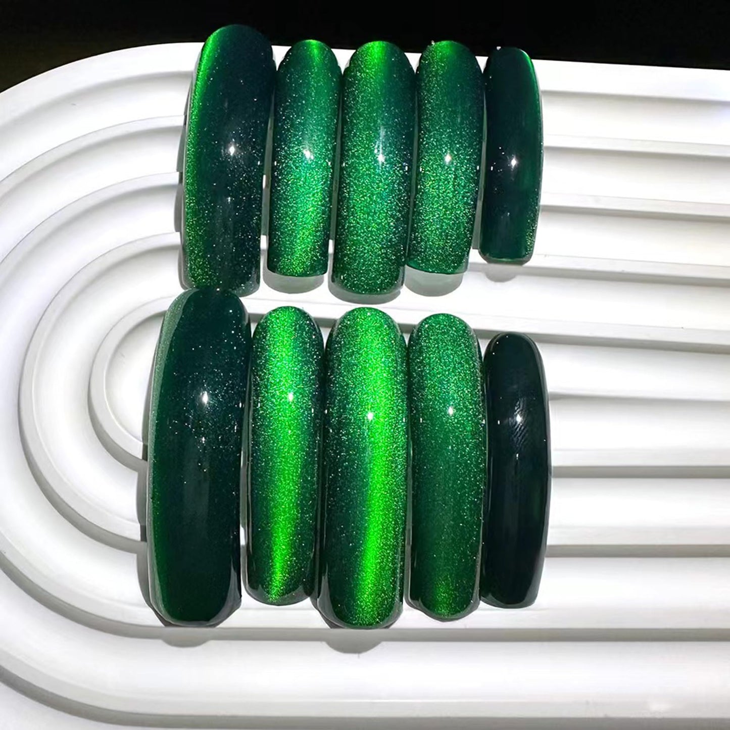 Green Long Press On Nails XL Handmade Curved Fake Nails with Cat-Eye Designs Long Nails Press ons Sparkly False Nails for Women Manicure 10Pcs(Size M)