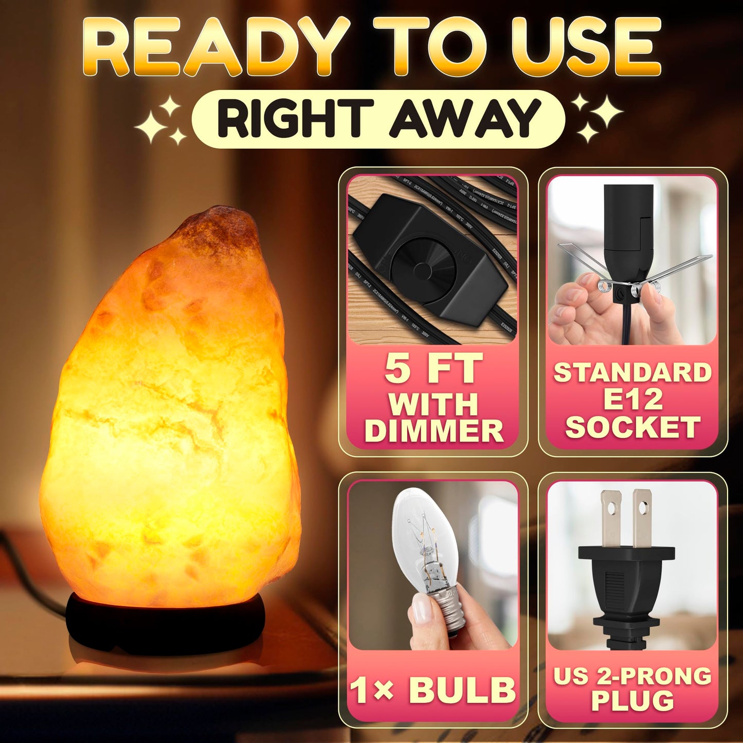 Himalayan Salt Rock Lamp with Dimmer – Hand-Carved Himalayan Salt Lamp Night Light 5.5–7" with Adjustable Warm Glow for Sleep & Relaxation