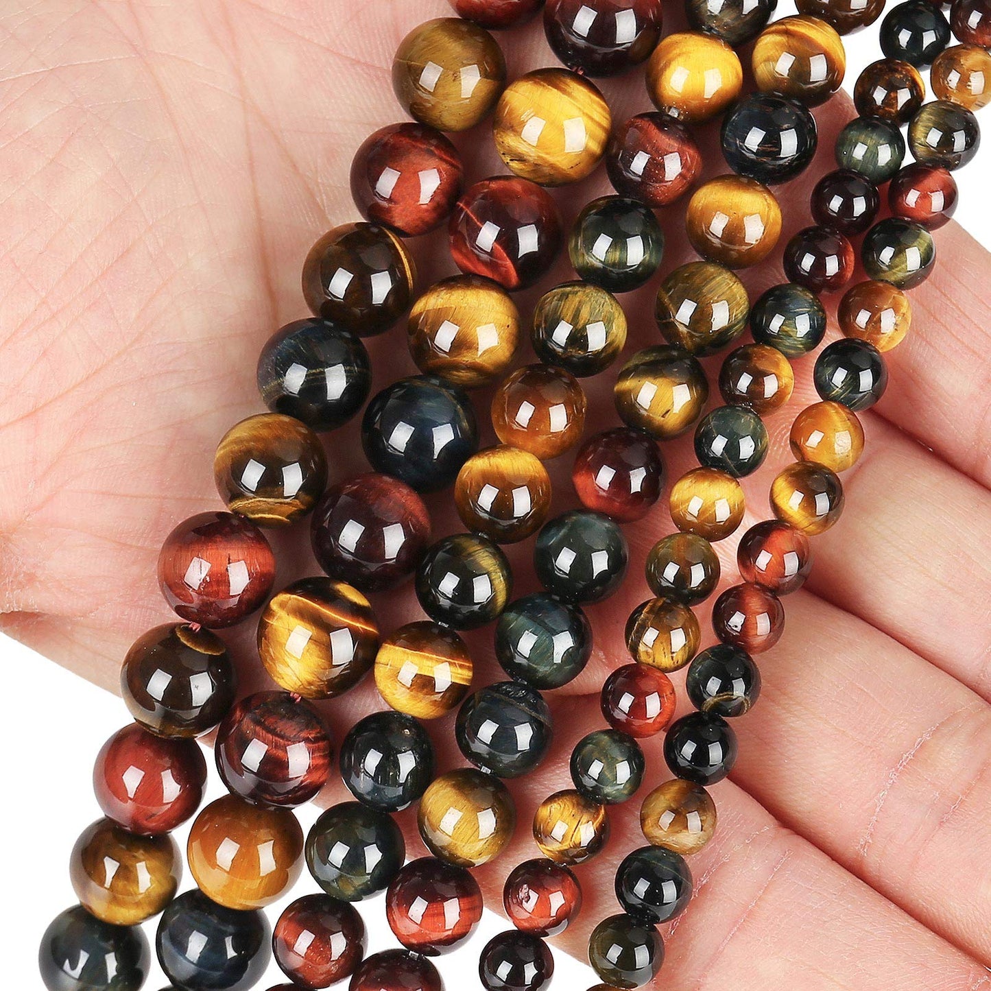 Natural Tricolor Tiger Eye Beads, Grade AAA Gemstone Round Loose Beads 10MM 40PCs Bulk Lot Options, Semi Precious Stone Beads for Jewelry Making