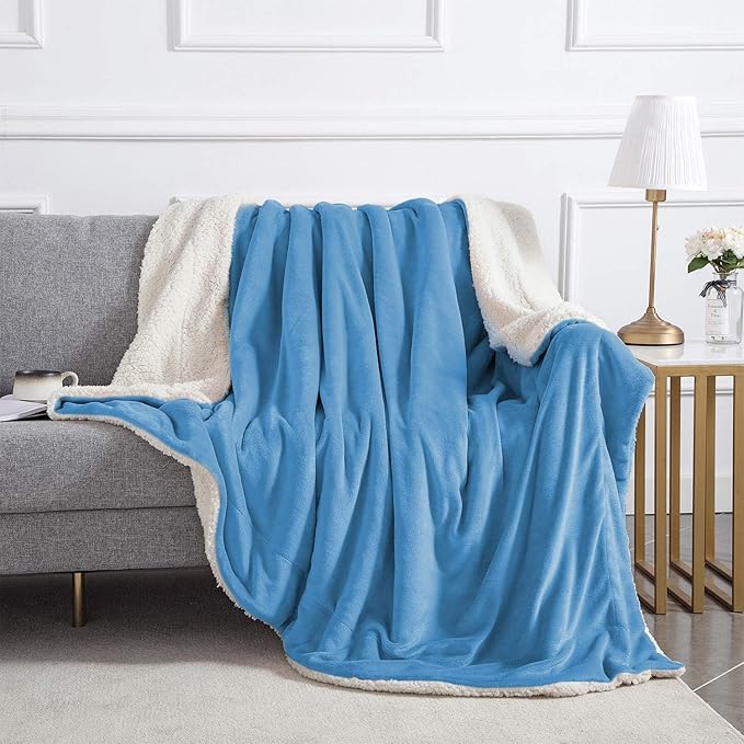 IR Imperial Rooms Light Blue Sherpa Blankets Queen Size for Bed - Wholesale Bulk Pack of 9 Sherpa Blankets - Soft Fluffy Throw Blanket for Hotels, Guest Bedroom, 90x90 Inches