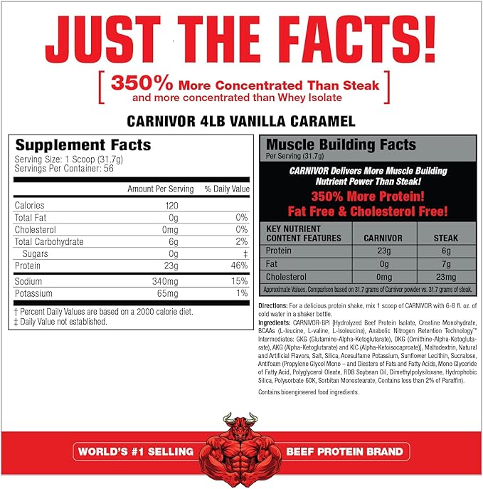 MuscleMeds Carnivor Bioengineered Beef Protein Isolate, Vanilla Caramel, 3.9 Pound
