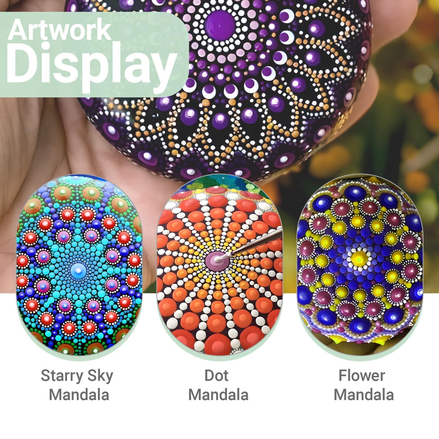 Mandala Rock Painting Arts and Craft Kit for Adults Women - 35 PCS Mandala Dot Art Kit - Large Wooden Rocks with Stencils, Acrylic Paints, Dot Painting Tools - DIY Relaxing and Creative Activity
