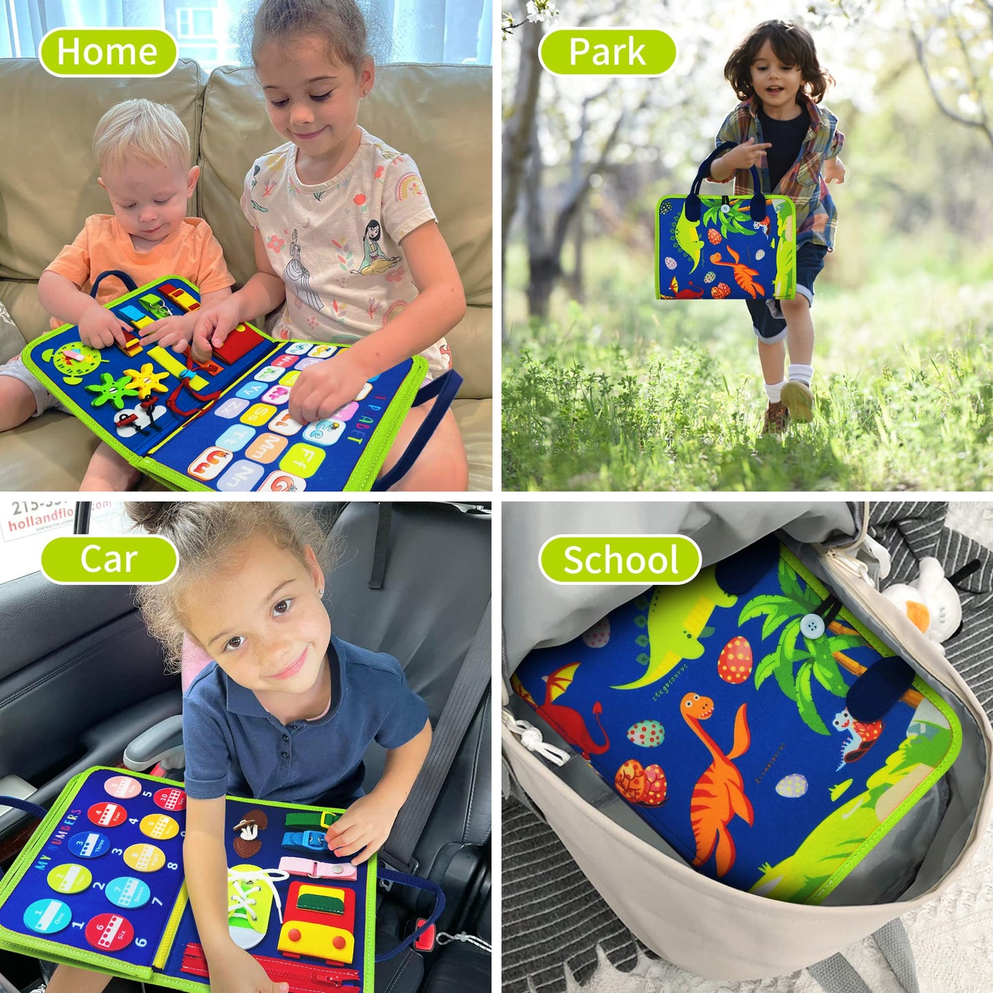 LearnToy Dinosaur Montessori Learning Toy for Toddlers Ages 3-5 Years, Busy Sensory Board with Educational Activities, Travel-Friendly Developmental Skills Toy