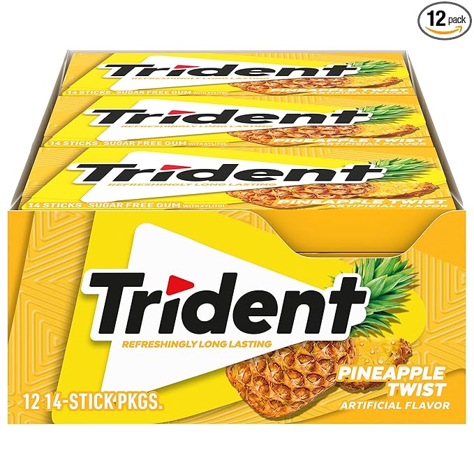 Trident Pineapple Twist Sugar-Free Chewing Gum, 12 Packs of 14 Pieces (168 Total Pieces)