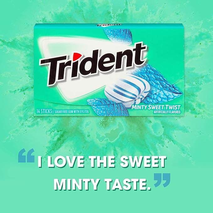 Trident Minty Sweet Twist Sugar-Free Chewing Gum, 12 Packs of 14 Pieces (168 Total Pieces)