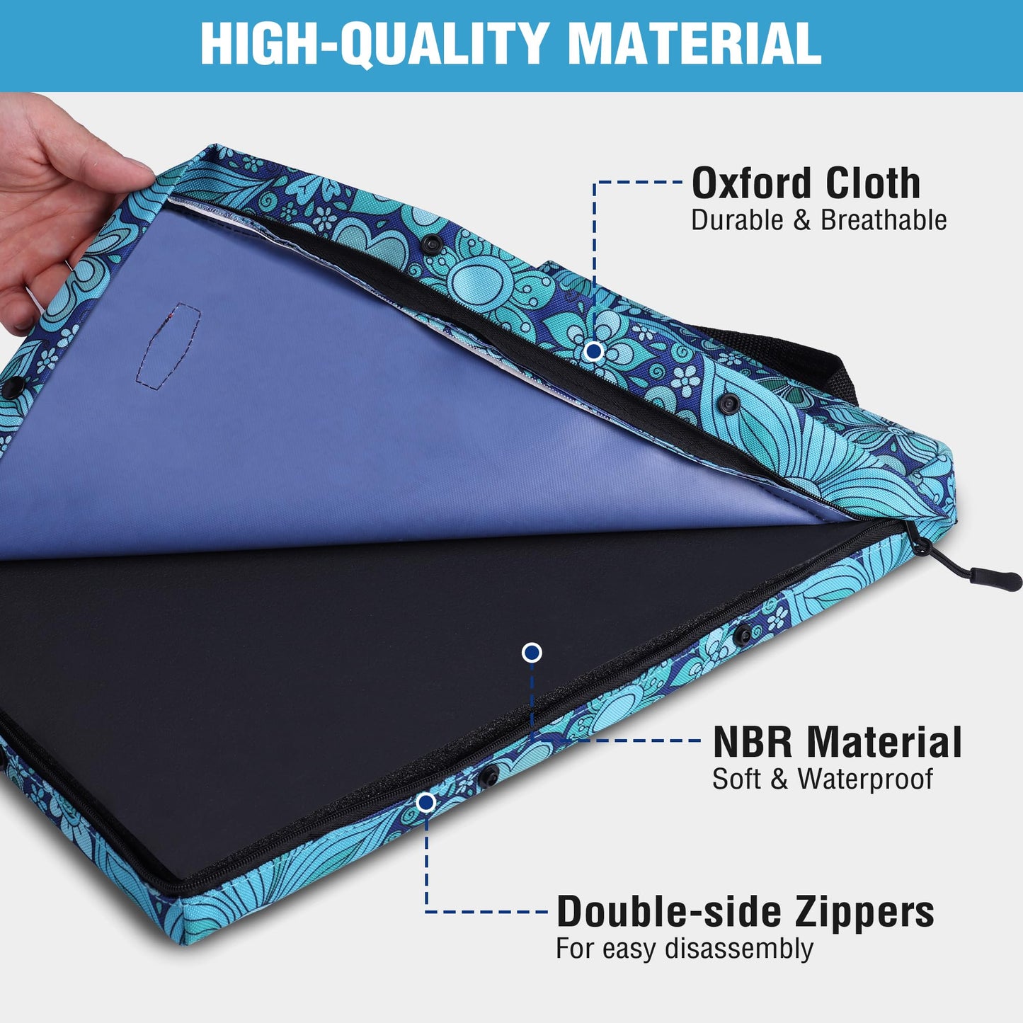 WORKPRO 17" Kneeling Pad with Removable Cover, Soft Pad Cushioning for Knee, Large Foam Kneeler Pad for Gardening, Daily Chores, Workout Supplies, Blue Floral Printing