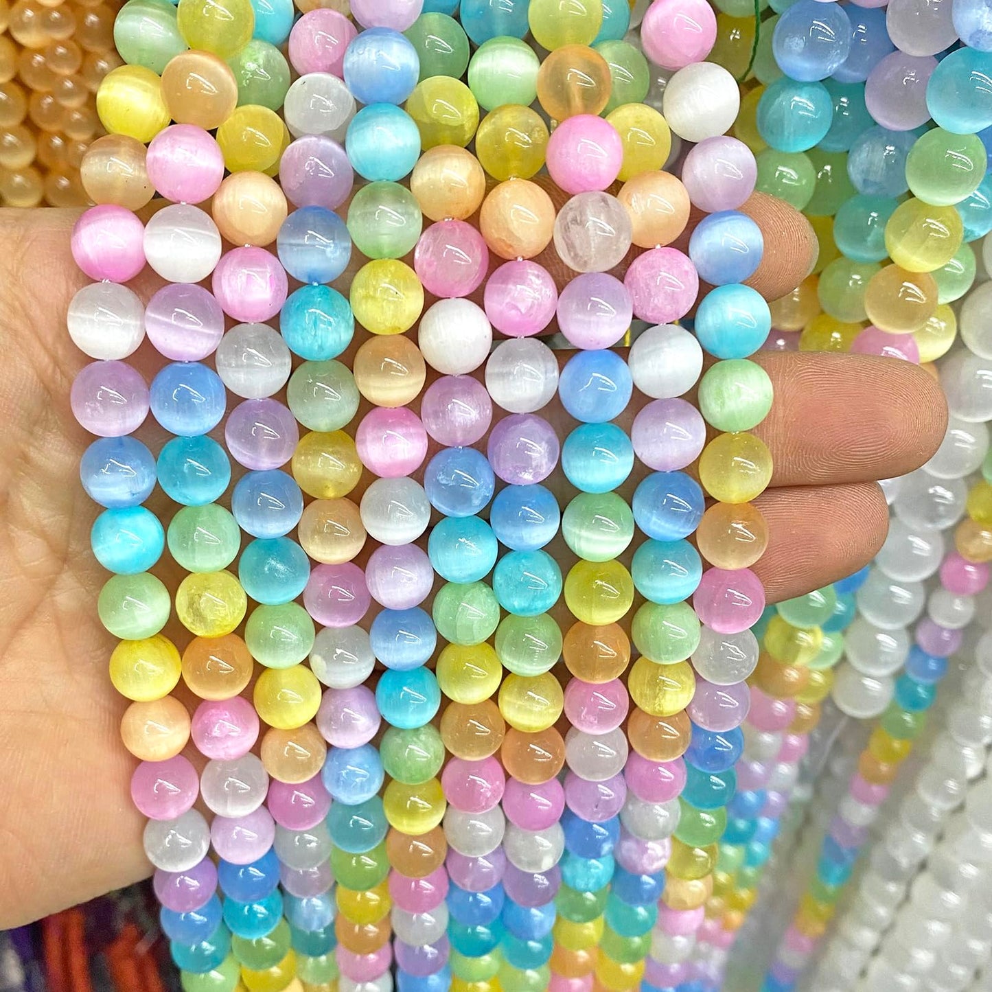 6MM 60PCS Colorful Selenite Gypsum Stone Crystal Beads for Jewelry Making DIY Bracelet