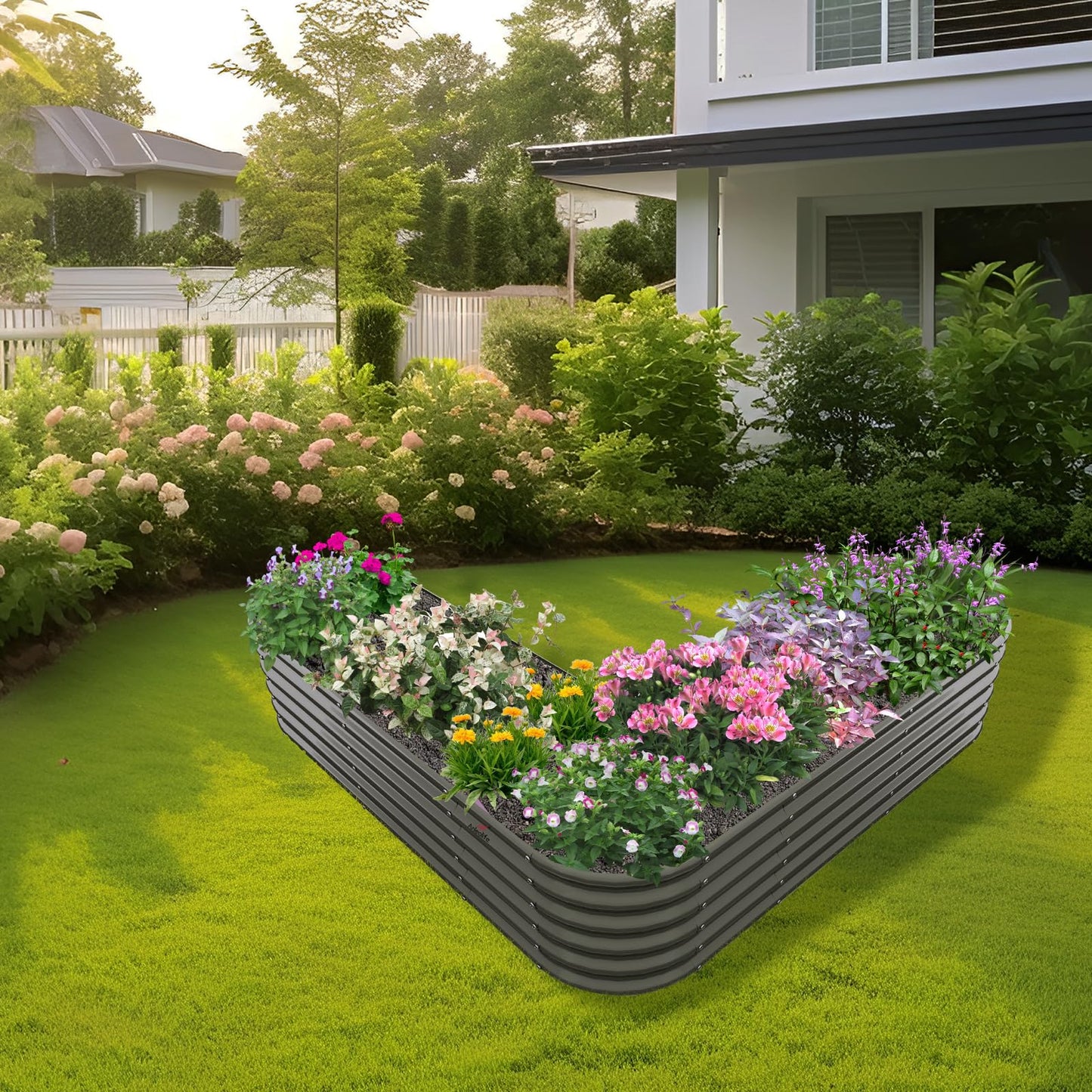 A ANLEOLIFE Heart-Shaped Galvanized Raised Garden Beds Outdoor,81x81x18in Large Metal Planter Box for Planting Vegetables Flowers Herb, Anti-Rust & Easy-Setup, Quartz Grey