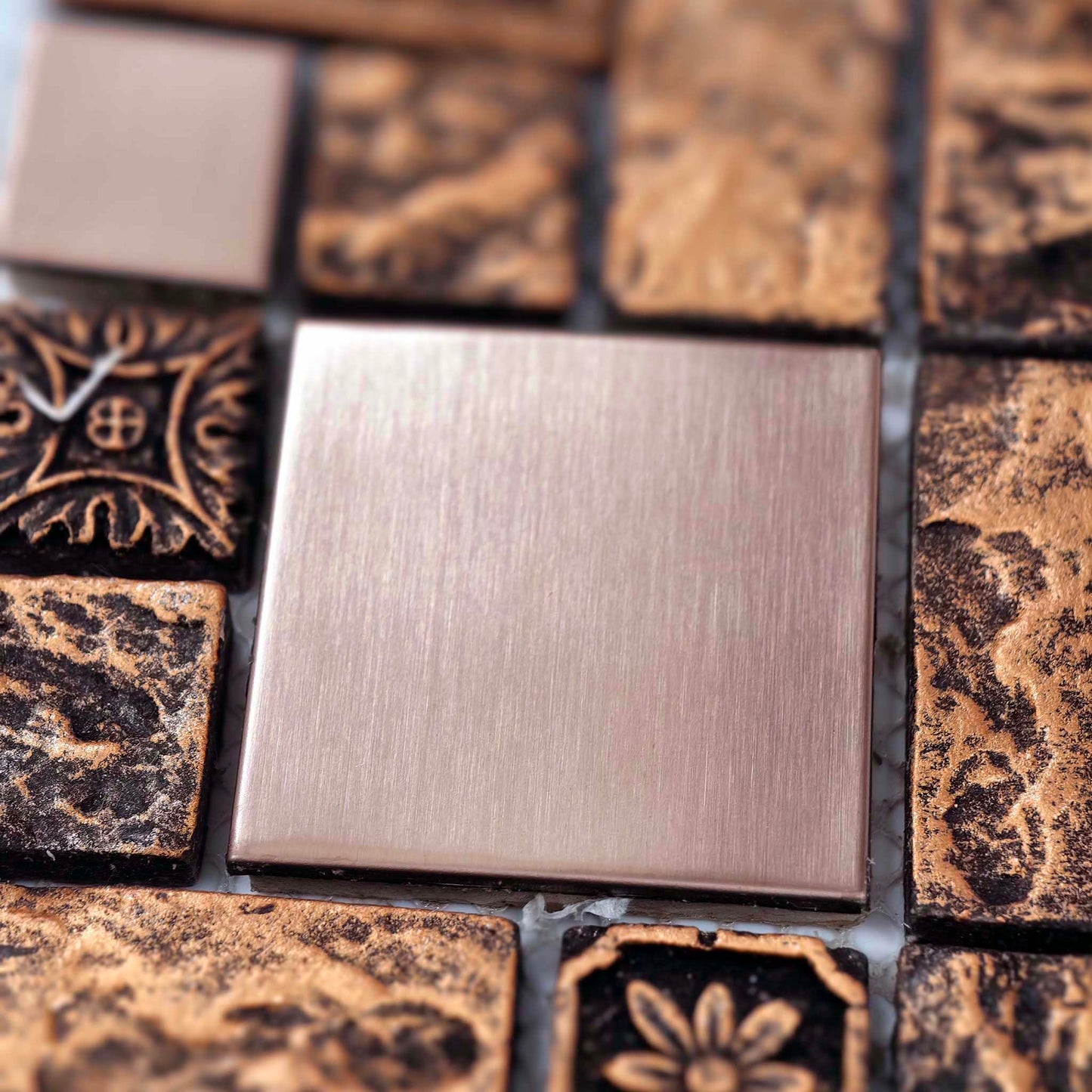 Hominter Bronze & Brushed Metal Mosaic Tile Copper Textured Resin Decorative Wall Backsplash for Kitchen Backsplash, Bathroom Wall, Fireplace Surrounds (5 Square Feet)