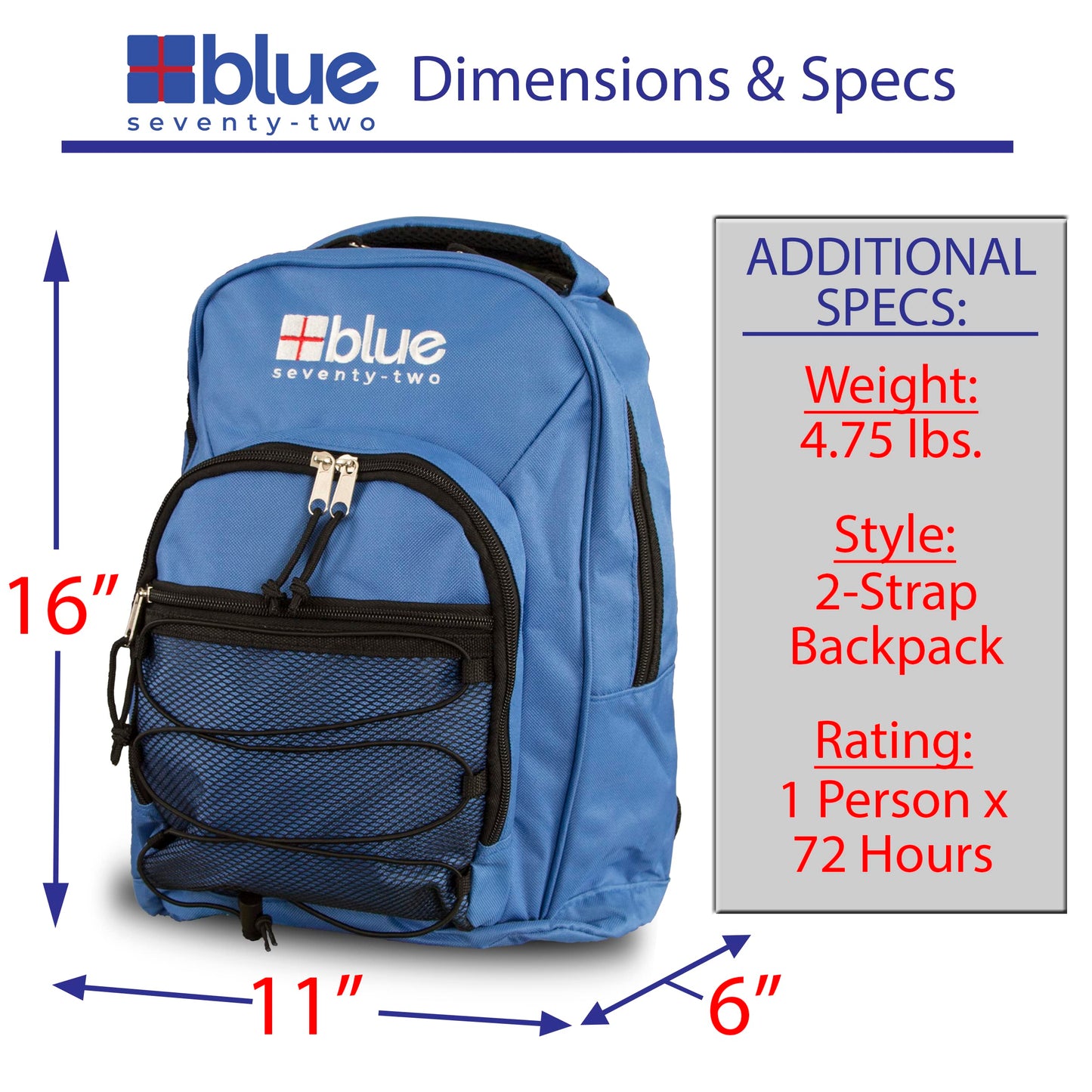 Blue Coolers Blue Seventy-Two | 72 Hour Emergency Backpack Survival Kits for 1 Person | Survival Kit for Wildfires, Earthquakes, Tornado, Hurricane, and Other Emergencies…