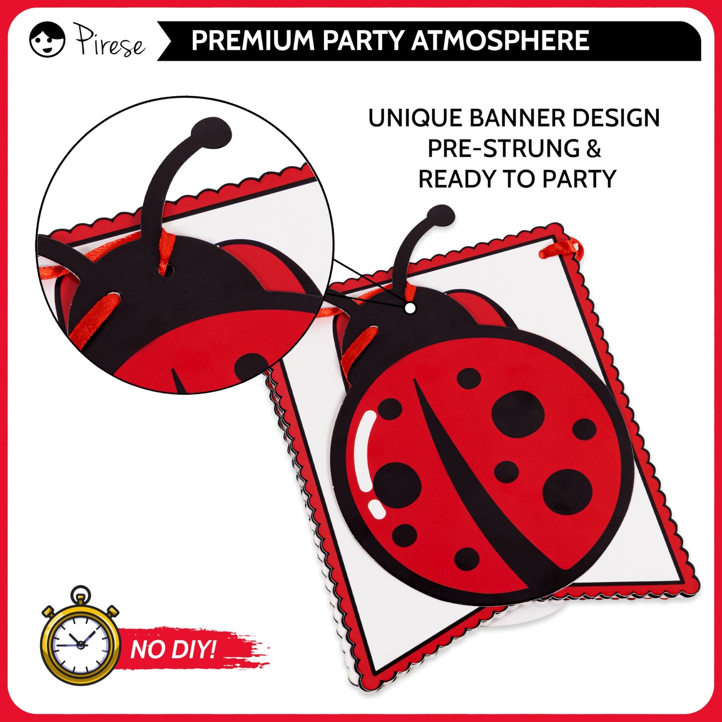 Pirese Ladybug Birthday Decorations, Ladybug Party Banner with Balloons, Pre-Strung Happy Birthday Decor Kit