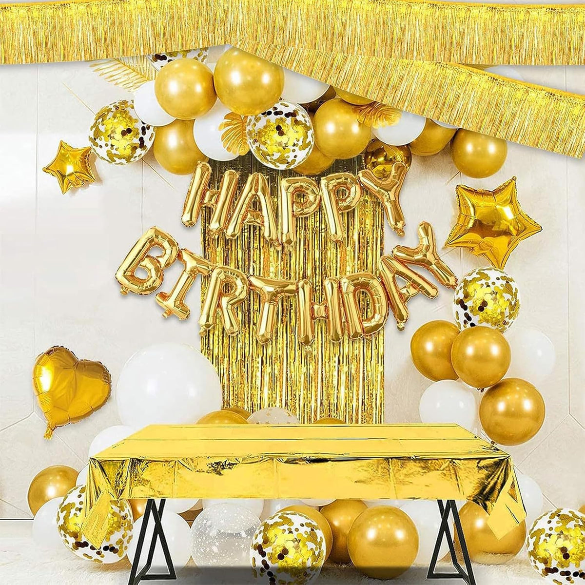 6 Packs 10 Feet Foil Fringe Garland Metallic Foil Tinsel Fringe Garland Wall Hanging Fringe Banner for Parade Floats, Wedding, Christmas，Birthday Party Halloween Decor (Gold)