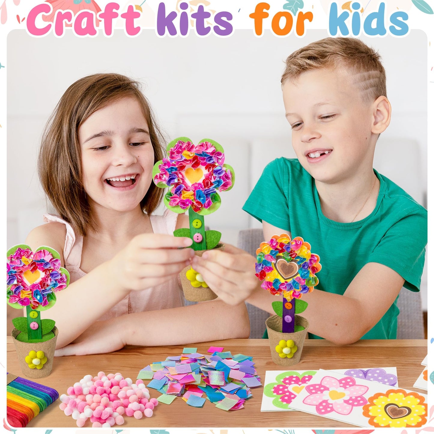 FoszaSzept Poking Felt Flowers Craft Kits - DIY Back to School Felt Standing Flowers Gift with Flower Pot and Fabric Squares, Springtime Creative Activity Home School Fun Activities for Kids (24 Pack)