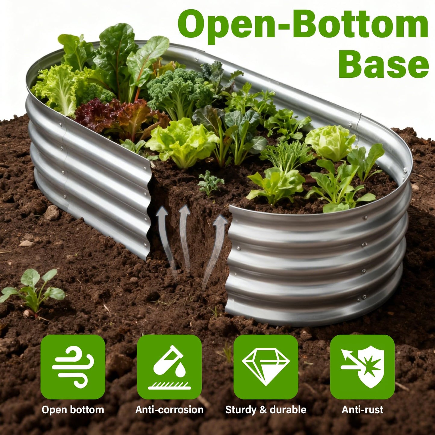 Eclaron Galvanized Raised Garden Bed for Outdoor: 4x2x1ft Durable Metal Vegetable Plant Container Kit - Oval Planter Box for Gardening Flower Trough