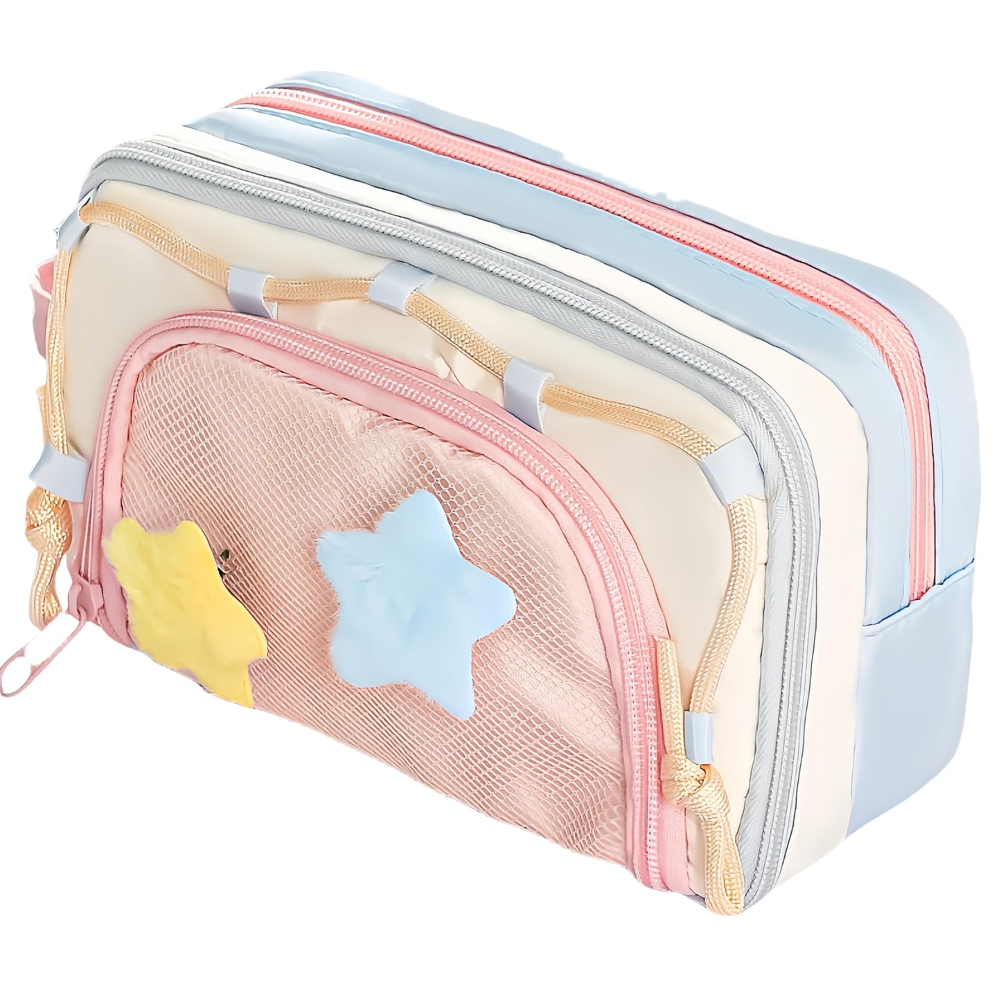 UIVXXUD Portable Multi-Layer Kawaii Pencil Case Organizer - Large Capacity Color Block Design Pen Pouch Supplies - Cute Functional Bag (Pink)