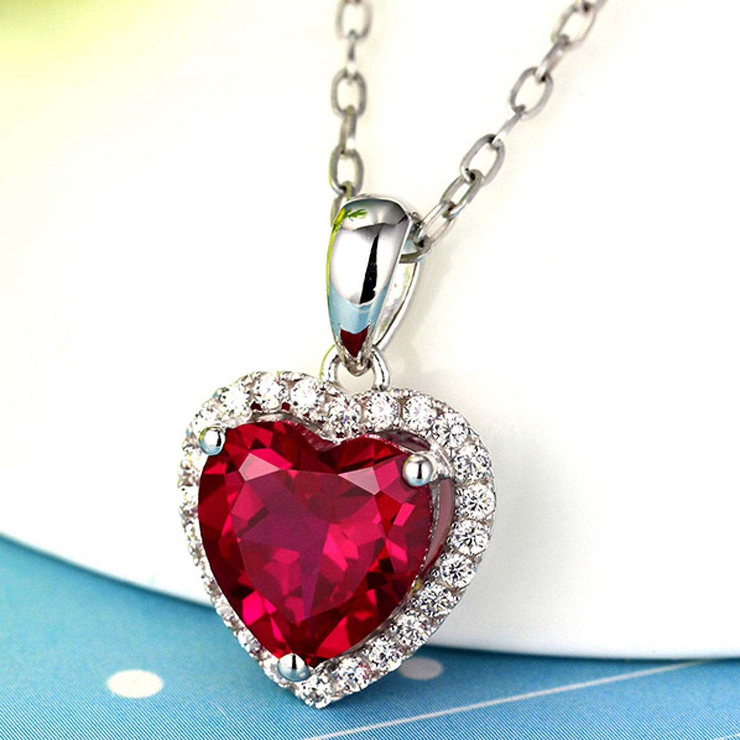 Navachi 925 Sterling Silver 18k White Gold Plated 3.7ct Heart Ruby Az9037a Necklace Pendant 18"