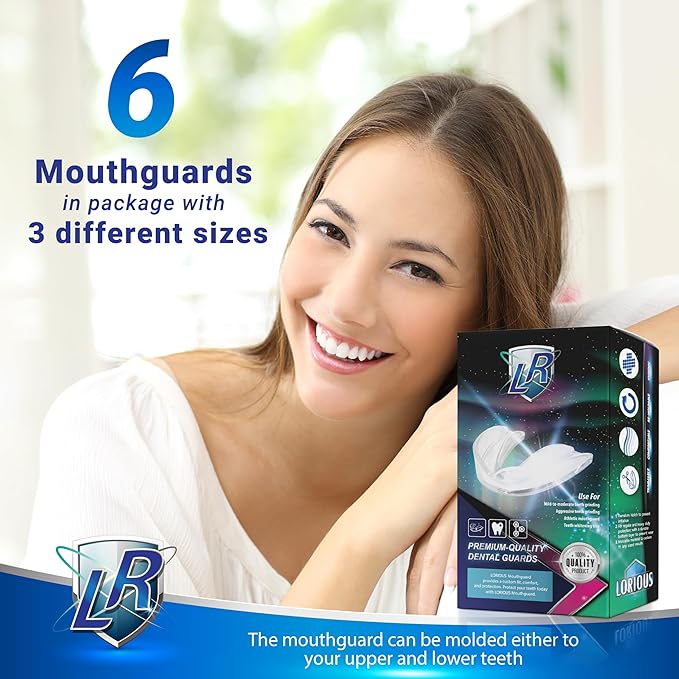 Mouthguard - 3 Different Sizes Premium Set of 6 BPA Free Moldable, Customizable, Trimmable Dental Grade Mouth Guard for Grinding Teeth Clenching Bruxism, Dental Night Guards for Teeth Grinding