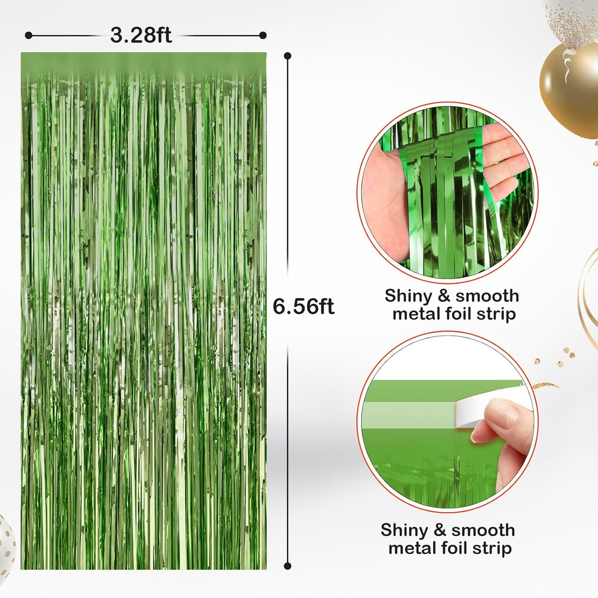 2 Pack Light Green Metallic Tinsel Foil Fringe Curtains, Door Streamers Photo Booth Backdrop for Birthday Party, Tinsel Curtain Backdrop for Baby Shower Bachelorette Christmas Party Decorations