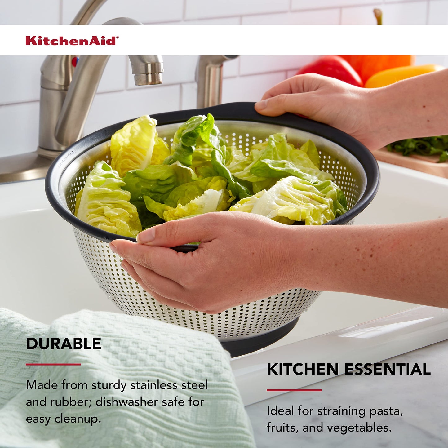 KitchenAid Stainless Steel Colander, 5 Quart, Black