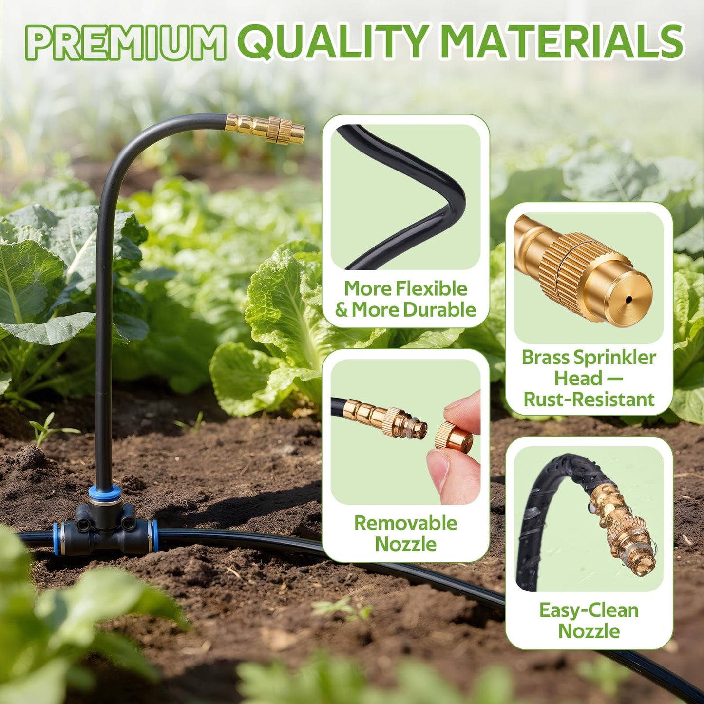 HIRALIY 360° Adjustable Drip Irrigation System 100FT with Timer, 1/4" Tubing and Adjustable Copper Nozzles, Automatic Atomizing Watering Kit for Garden, Yard, Lawn, Greenhouse & Potted Plants