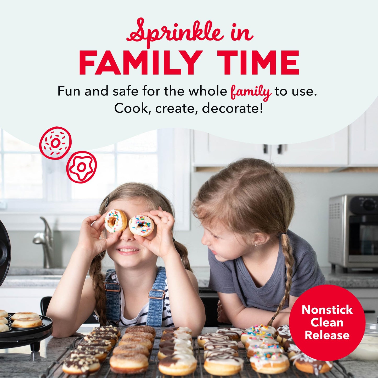 Dash Express Mini Donut Maker - Homemade Dessert Maker - Features Double-Sided, Non-Stick Surface & Space-Saving Design - Makes 7 - Aqua