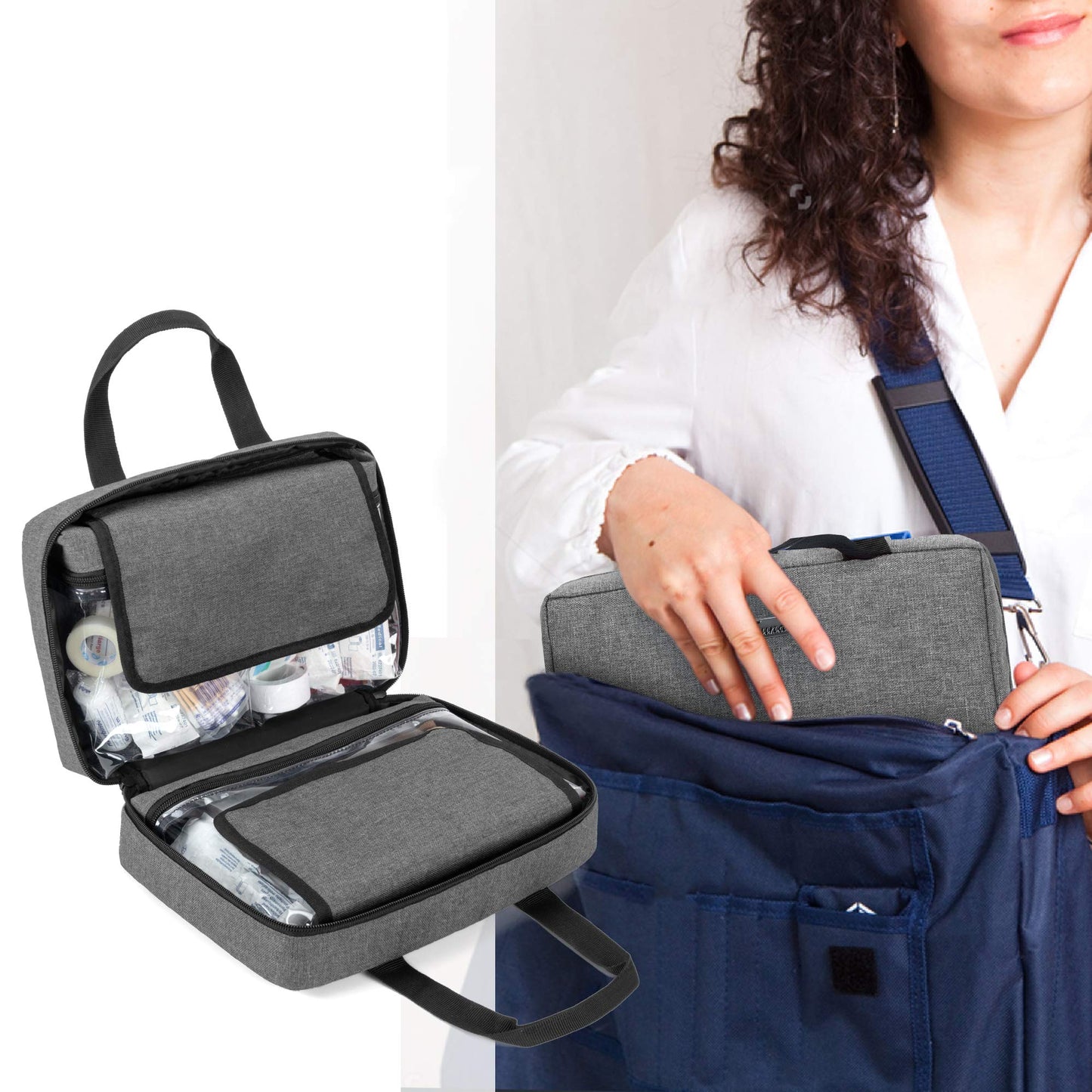 Trunab Small First Aid Kit Bag Empty Portable Emergency Kits Trauma Bag, Ideal for Car, Home, Camping and Hiking, Grey Bag Only