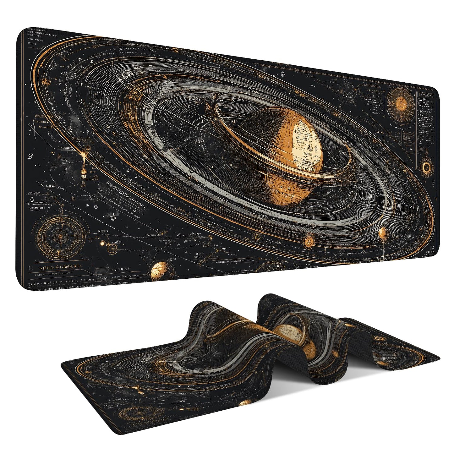 Saturn Planet Extended Gaming Mouse Pad 35.4 x 15.7 Inch – Space-Themed Desk Mat for Gaming, Office Work, and Study, with Non-Slip Rubber Base