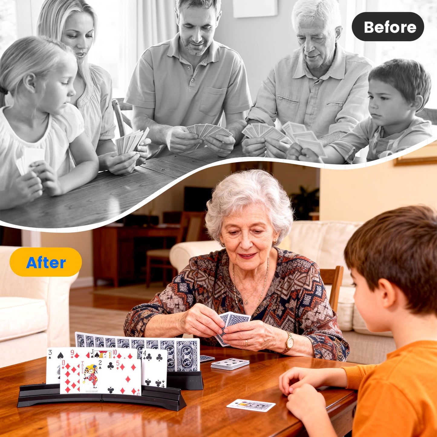 GHERPTE Stackable Card Holder, Double Layered Playing Card Holder Organizer Tray, 4 Pack Storage Case for Seniors, Adults, Arthritis Patients and Kids (Black)