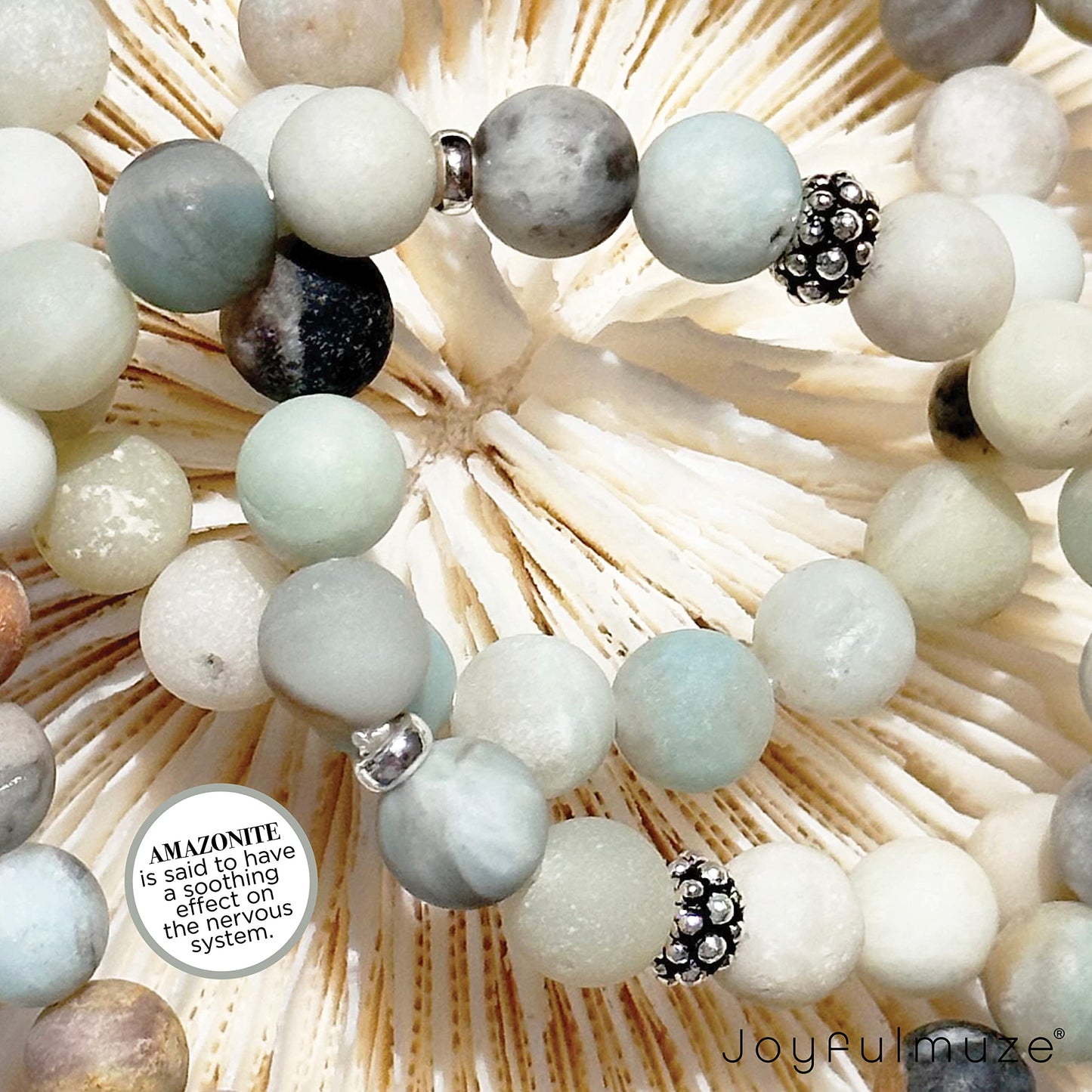 Joyfulmuze Matte Amazonite Natural Gemstone, 925 Sterling Silver, Healing Stone, Hope and Truth Bracelet, Birthday Jewelry Gift for Women, 7" (Amazonite-Silver-8mm)