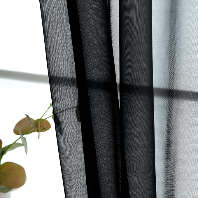 SpaceDresser Basic Rod Pocket Sheer Voile Window Curtain Panels Black 1 Pair 2 Panels 26 Width 24 Inch Long for Kitchen Bedroom Children Living Room Yard（Black，26Wx 24L）