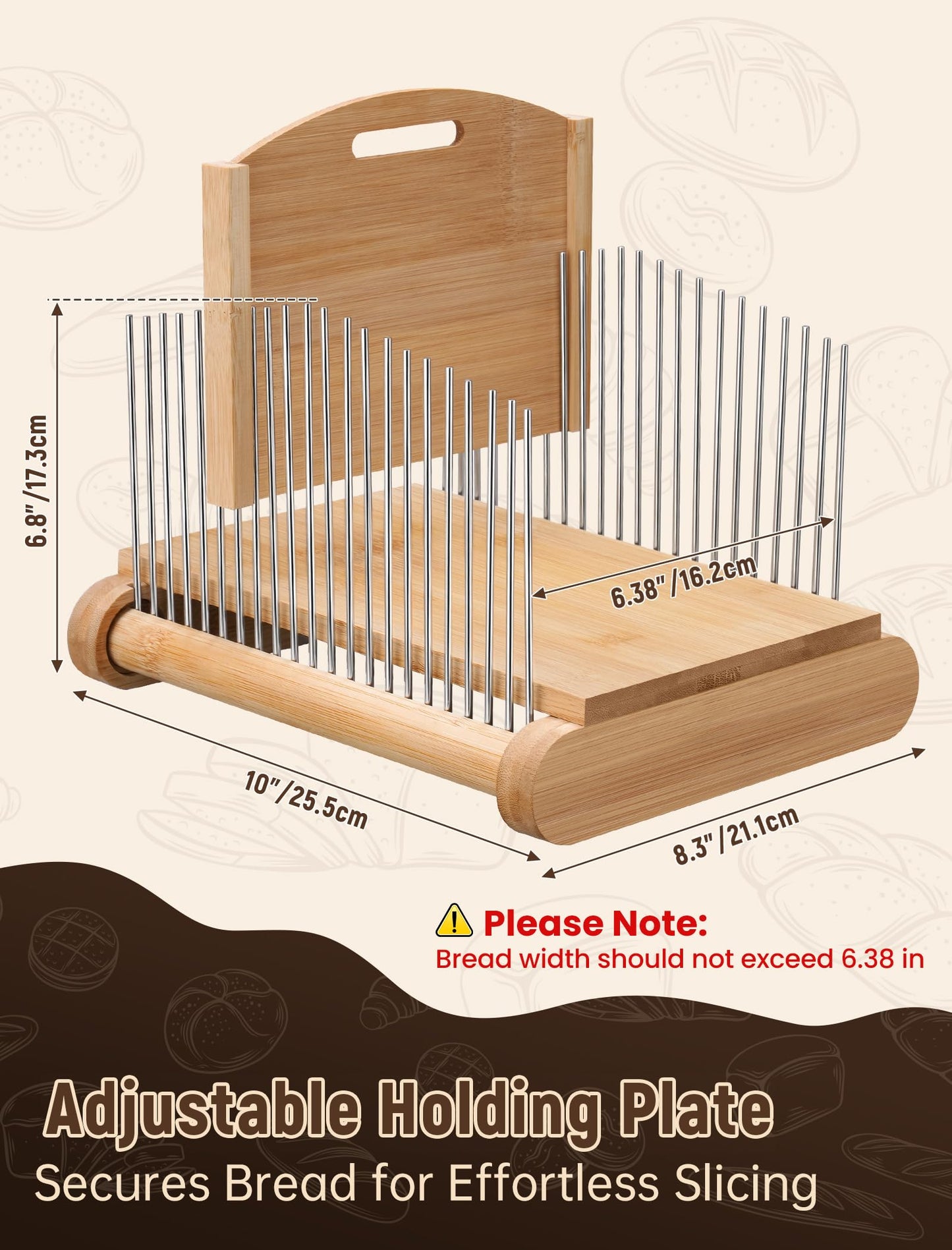 NiHome Bamboo Bread Slicer for Homemade Bread with Stainless Steel Guides, Adjustable Thickness for Toast & Sandwiches, Foldable Compact Sourdough Wood Cutting Board