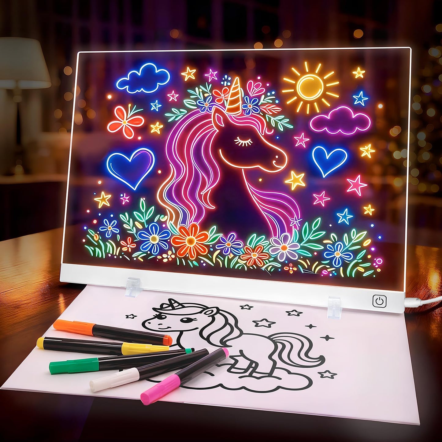 16.5" Led Drawing Board for Kids, Light Up Drawing Pad, Dry Erase Note Board with 12 Light Effects, Glow Doodle Board with 7 Markers | Screen-Free Creative Fun | Christmas Birthday Gift for Girls Toys