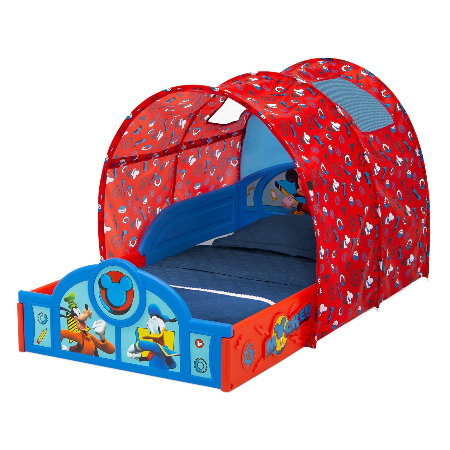 Disney Mickey Mouse Sleep and Play Toddler Bed with Tent by Delta Children, Blue/Red