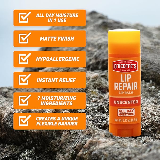 O'Keeffe's Lip Repair Unscented Lip Balm for Dry, Cracked Lips - Stick (6 Pack) - Moisturizer for Very Dry Lips