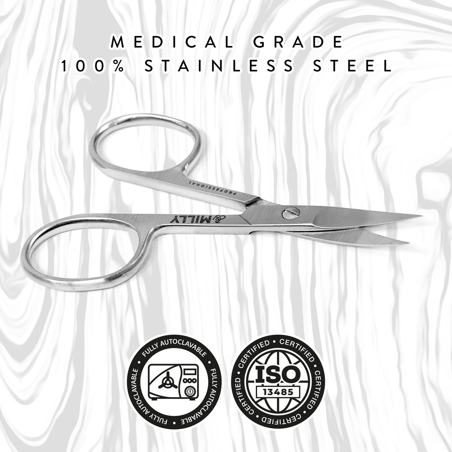 By MILLY High Carbon Stainless Steel Professional Nail Scissors for Manicure | Razor Sharp Curved Blade Beauty Scissors for Women (Silver)