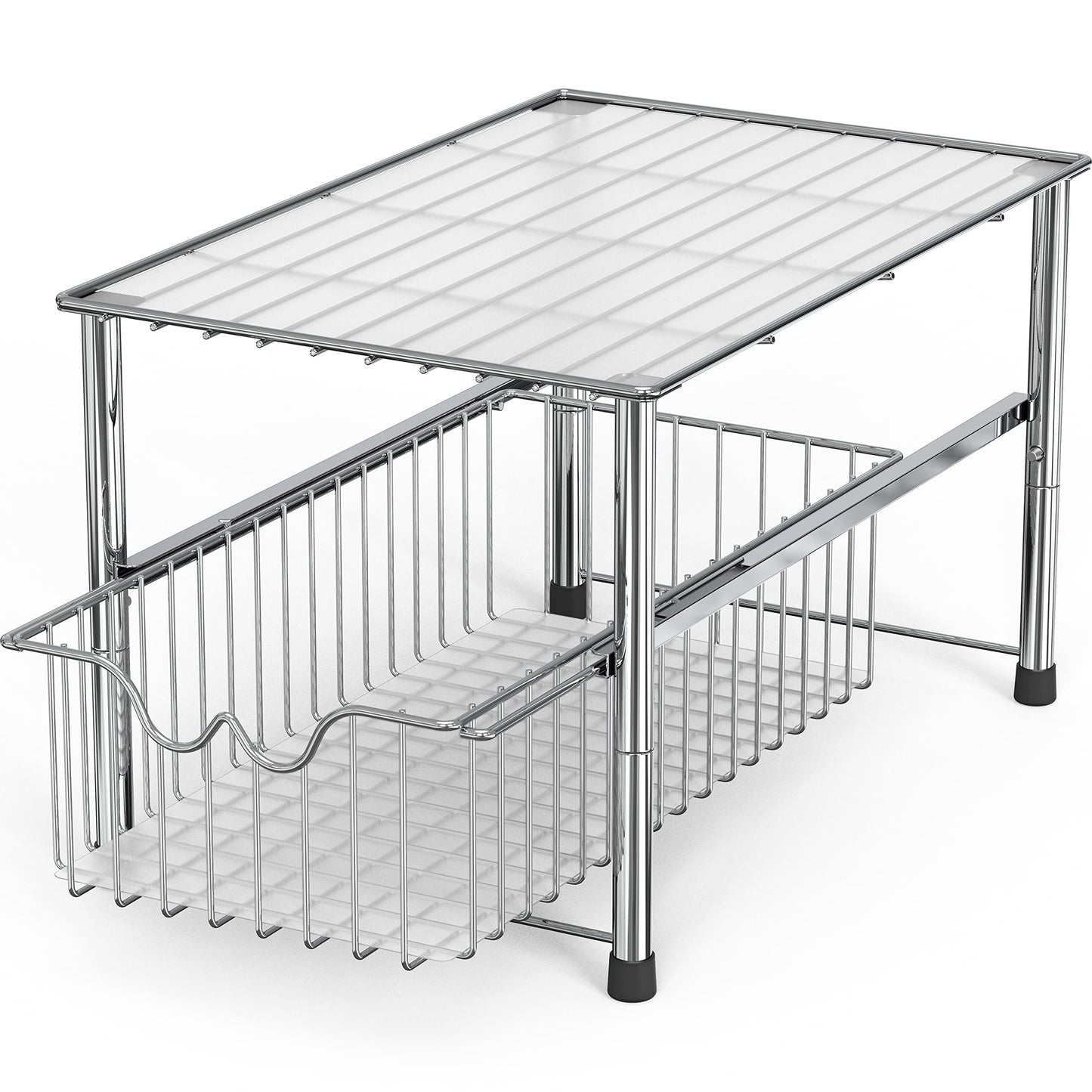 DecoBrothers Stackable Under Sink Organizer with Sliding Basket, Chrome
